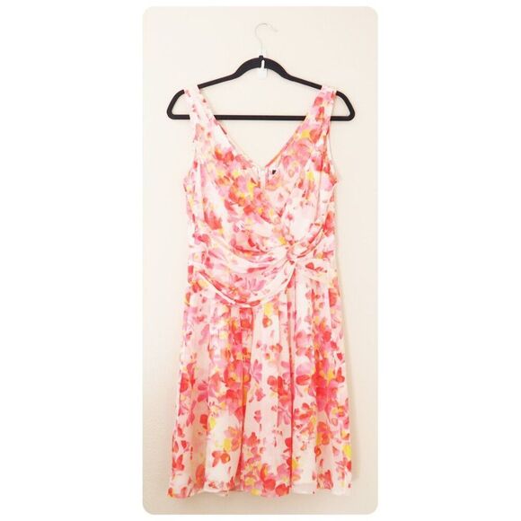 !! Ann Taylor Pink Watercolor Floral Sleeveless Dress sz 8 - Picture 1 of 6